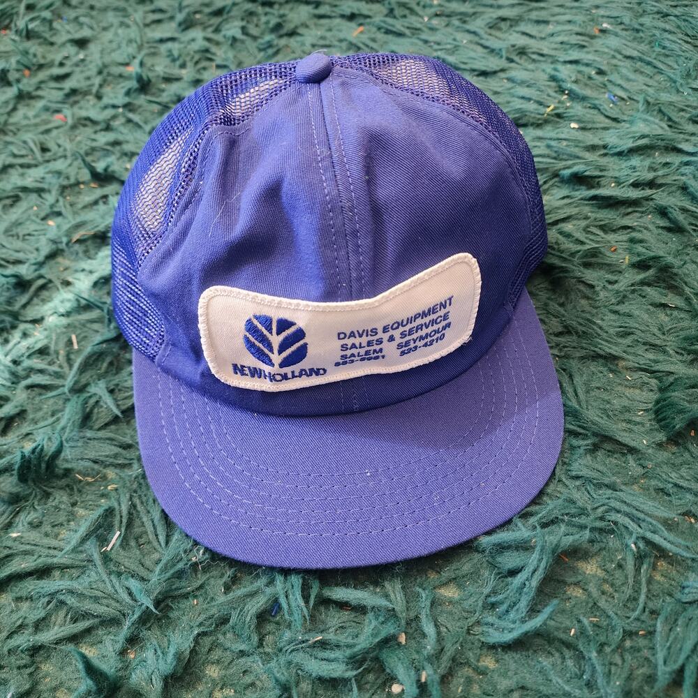 Vintage New Holland Trucker Hat Davis Equipment Patch Farm Cap USA